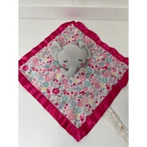 Parents Choice Gray Elephant Baby Floral Security Blanket Lovey Pink Satin